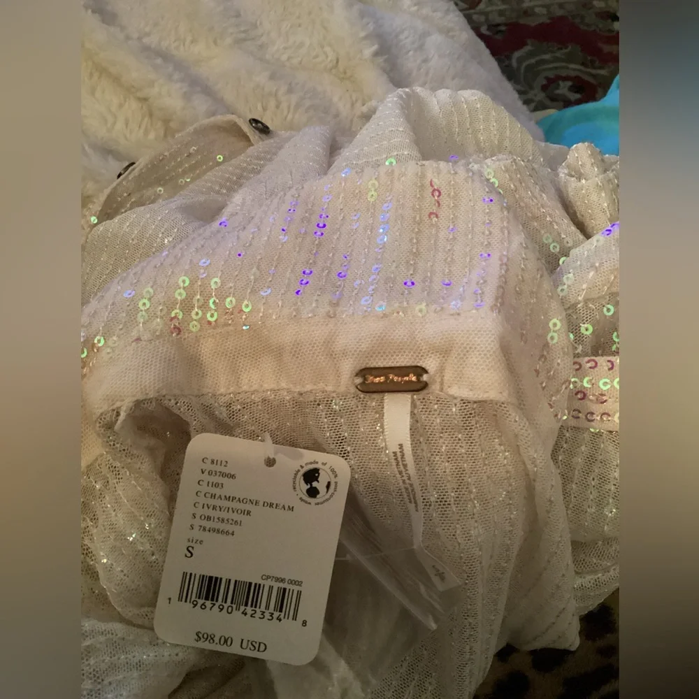 NWT Free People Ivory Sequin Button-Down Blouse - Picture 7 of 7